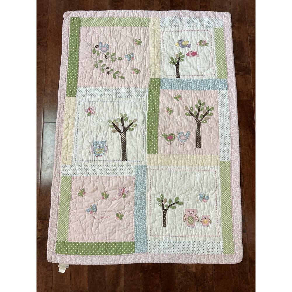 Pottery Barn Kids Quilted‎ Cotton Blanket Comforter Birds Butterflies 48" X 34"